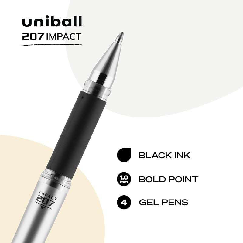 uni-ball Signo 207 Impact Stick Gel Pen, 4 Black Pens, 1.0mm Bold Point Gel Pens, Smooth Writing, Archival-Quality Ink, Acid-Free, Superior Comfort - Image 3