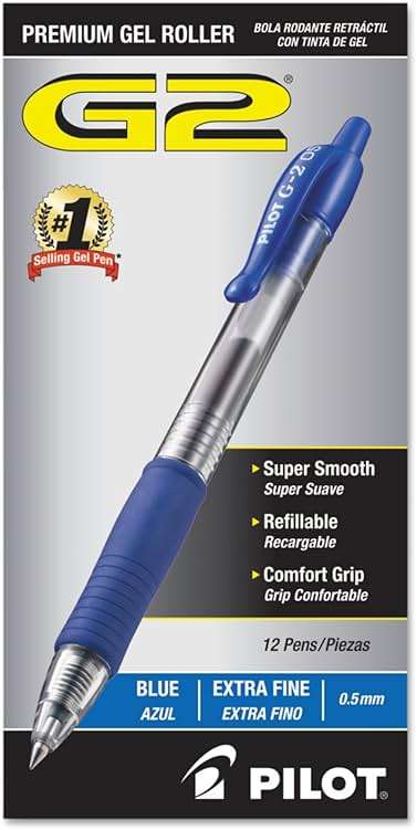 Pilot G2 Premium Gel Roller Pens, Extra Fine Point 0.5 mm, Blue Ink Pens Extra Fine Point, Pack of 12 - Ideal for School, Journaling, and Office Writing - Image 1