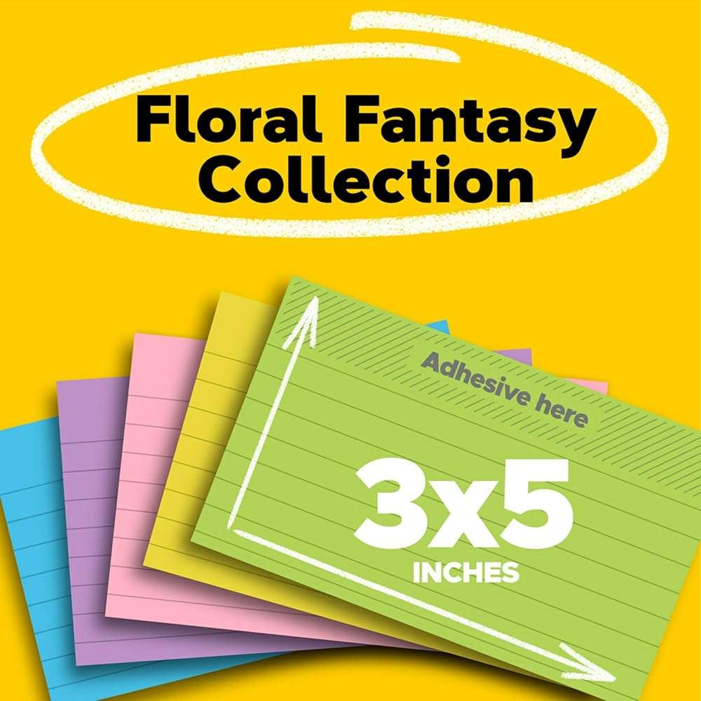 Post-it Notes, 3 in x 5 in, 5 Lined Sticky Notes Pads, 100 Sheets per Pad, Floral Fantasy Collection, School Supplies and Oﬃce Products - Image 3