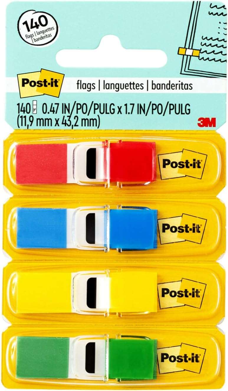 Post-it Flags, 35/Dispenser, 4 Dispensers/Pack.47 in Wide, Assorted Primary Colors (683-4) - Image 1