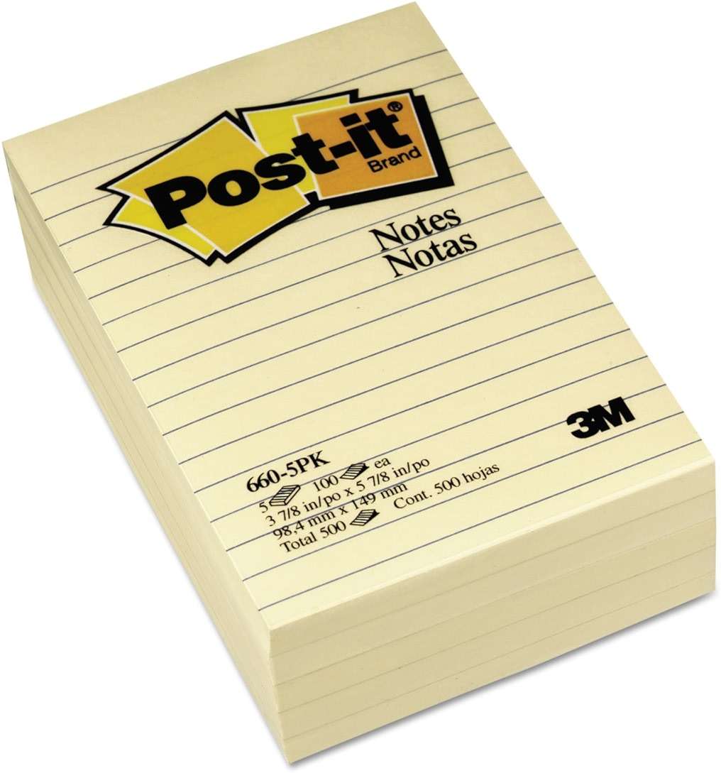 Post-it Notes, 4 in x 6 in, 5 Lined Sticky Notes Pads, 100 Sheets per Pad, Canary Yellow, The Original Post-it Note, School Supplies and Oﬃce Products - Image 4