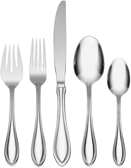 Oneida Silverware Set For 8, American Harmony 45-Piece Everyday Flatware Set with Serving Utensils, Service For 8, 18/0 Stainless Steel, Knives Spoons and Forks Sets, Dishwasher Safe(Silver, 45 Piece) - Image 1