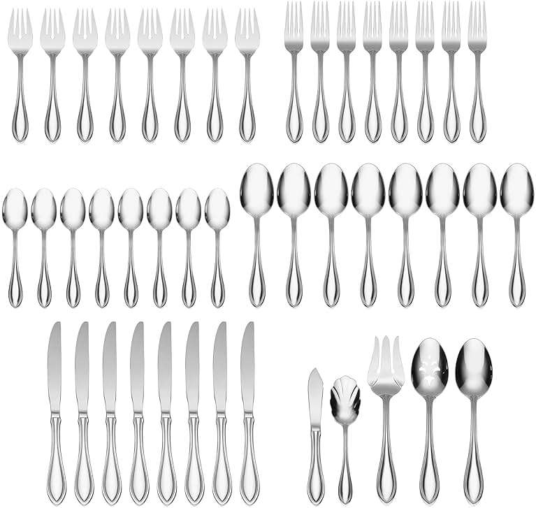 Oneida Silverware Set For 8, American Harmony 45-Piece Everyday Flatware Set with Serving Utensils, Service For 8, 18/0 Stainless Steel, Knives Spoons and Forks Sets, Dishwasher Safe(Silver, 45 Piece) - Image 3