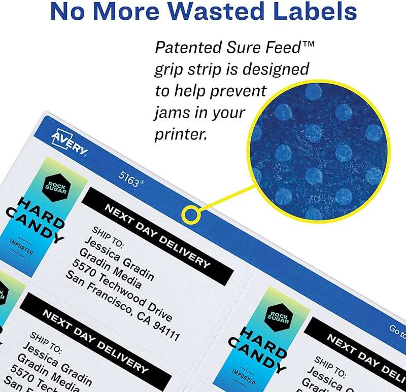 Avery Print-to-the-Edge Printable Shipping Labels, 3.75" x 4.75", Matte White, Sure Feed Technology, Laser & Inkjet Compatible, 100 Blank Labels, Great for Mailing, Branding, and More (6878) - Image 3