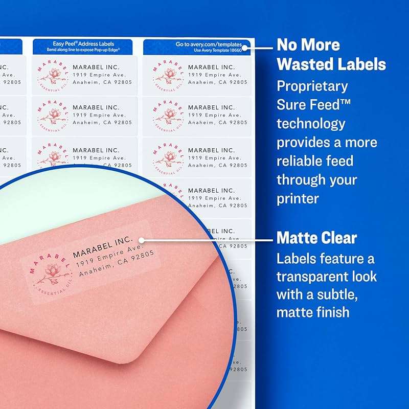 Avery Printable Address Labels, Sure Feed Technology, 1" x 2-5/8", Matte Clear, 750 Blank Mailing Labels (05630) - Image 4