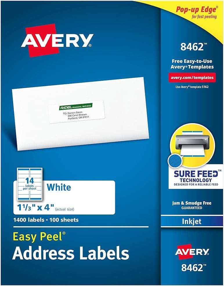 Avery Easy Peel Printable Address Labels, Sure Feed Technology, 1-1/3" x 4", White, 1,400 Blank Mailing Labels (08462) - Image 1