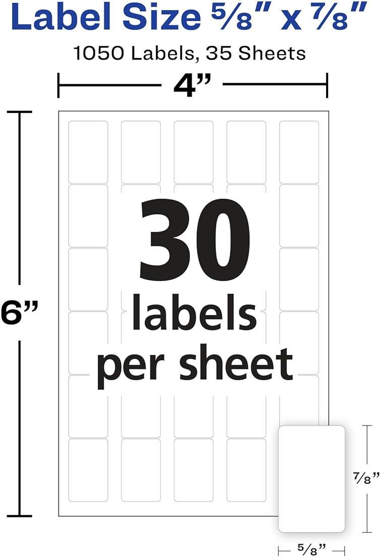 Avery Multi-Use Removable Labels, 5/8" x 7/8", White, Non-Printable, 1,050 Blank Labels Total (5424) - Image 2