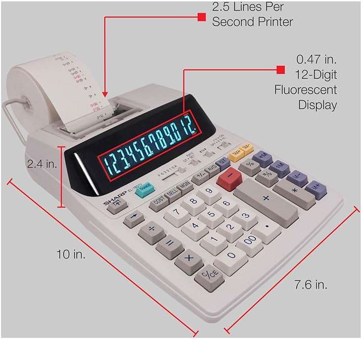 Sharp EL-1801V Ink Printing Calculator, 12-Digit LCD, AC Powered, Off-White, Ideal for Business & Office Use, Easy-to-Read Display & Durable Design - Image 6