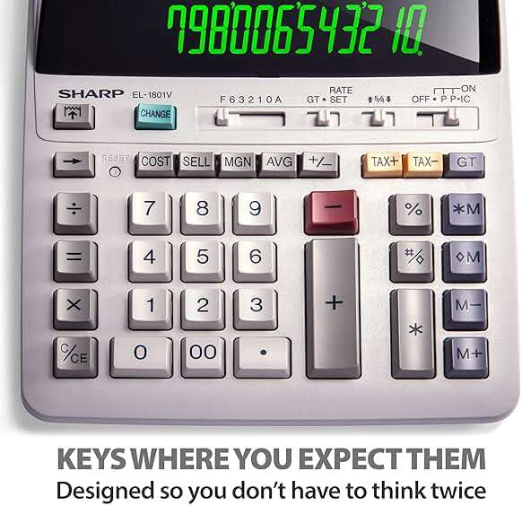 Sharp EL-1801V Ink Printing Calculator, 12-Digit LCD, AC Powered, Off-White, Ideal for Business & Office Use, Easy-to-Read Display & Durable Design - Image 7