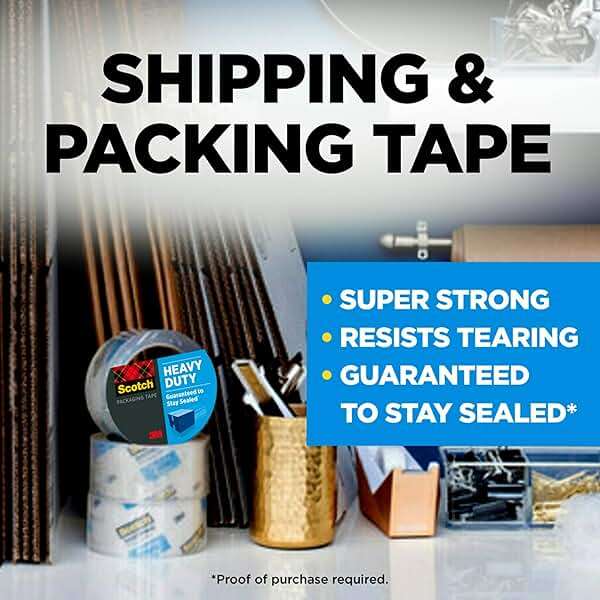 Scotch Heavy Duty Shipping Packing Tape, Clear, Shipping and Packaging Supplies, 1.88 in. x 54.6 yd., 6 Tape Rolls - Image 3