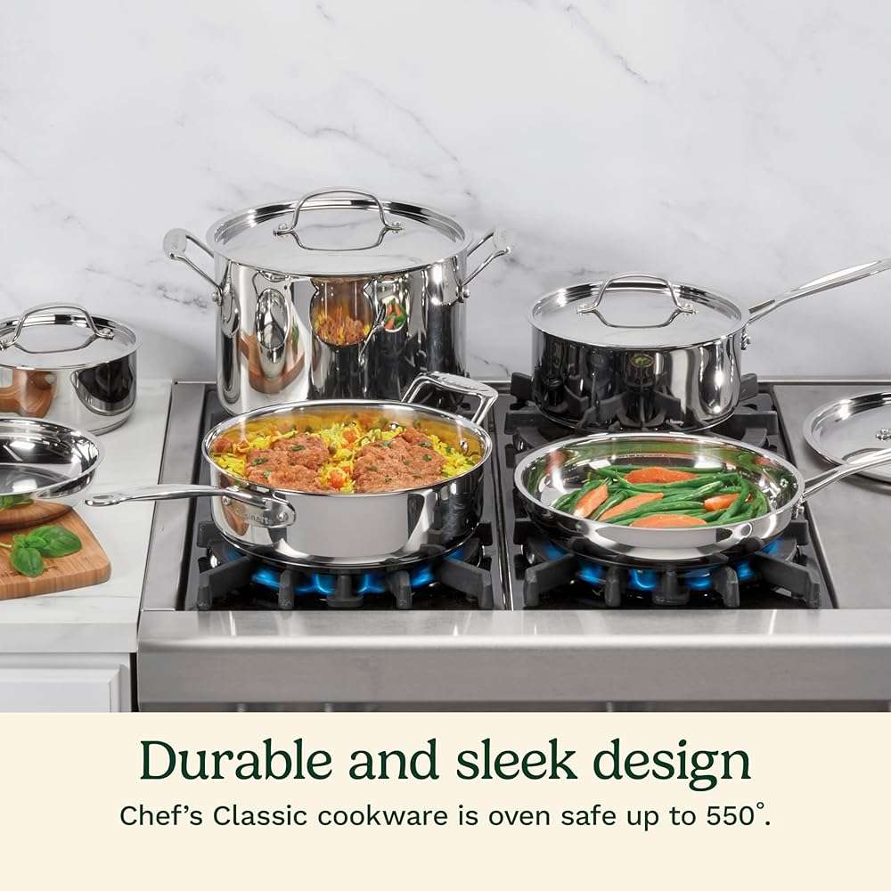 Cuisinart 7-Piece Stainless Steel Pots and Pans Set, Cookware Set Compatible with Induction, Electric, Gas Cooktops, Aluminum Core for Quick Even Heat, Cool Grip Handles, Dishwasher Safe, Oven Safe - Image 2