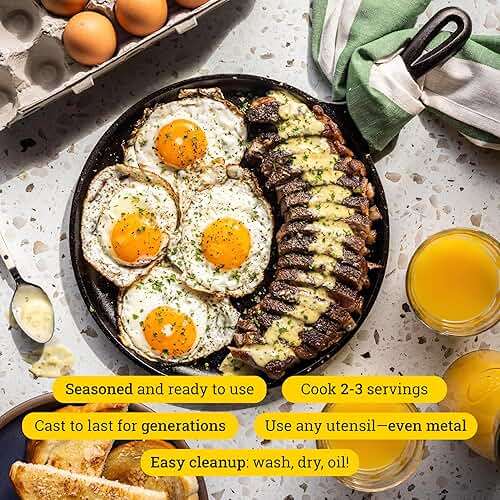 Lodge Round Seasoned Cast Iron Griddle 10.5 Inches - Round-Shaped, Pre-Seasoned Iron Griddle Pan - Non-Toxic, PFAS-Free Cookware - Compatible with Stovetop, Oven, Grill, or Campfire | camping-cooking-utensils - Image 4