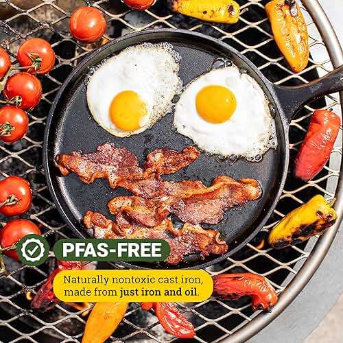 Lodge Round Seasoned Cast Iron Griddle 10.5 Inches - Round-Shaped, Pre-Seasoned Iron Griddle Pan - Non-Toxic, PFAS-Free Cookware - Compatible with Stovetop, Oven, Grill, or Campfire | camping-cooking-utensils - Image 6
