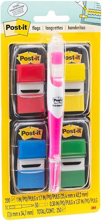 Post-it Flags Value Pack, 50/Dispenser, 4 Dispensers/Pack, 1 in Wide, Assorted Colors, Includes Free Flags + Highlighter - Image 3