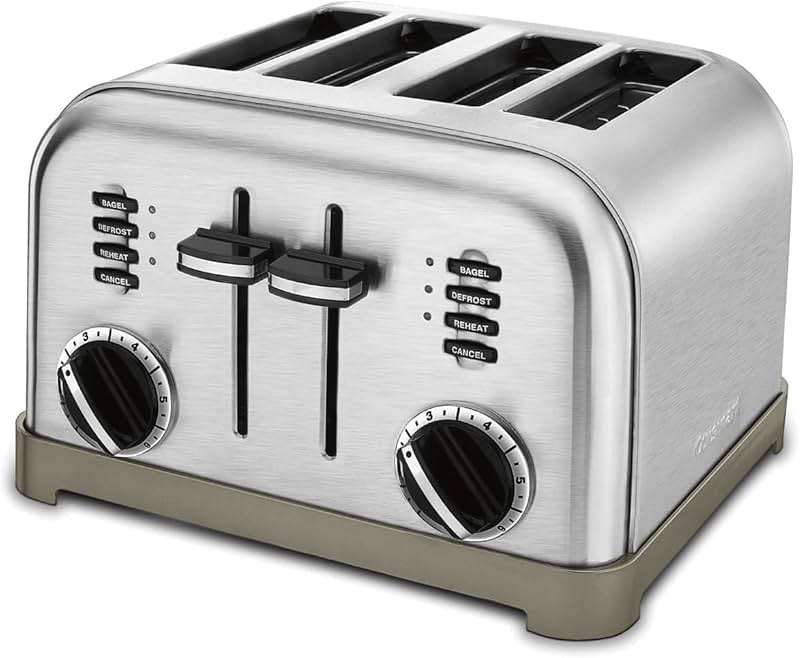 Cuisinart 4 Slice Compact Stainless Steel Toaster with Extra-Wide Slots for Bread, French Toast, Bagels & Pastries, Defrost & Reheat Functions, CPT-180P1, Brushed Stainless, Removable Crumb Tray - Image 1
