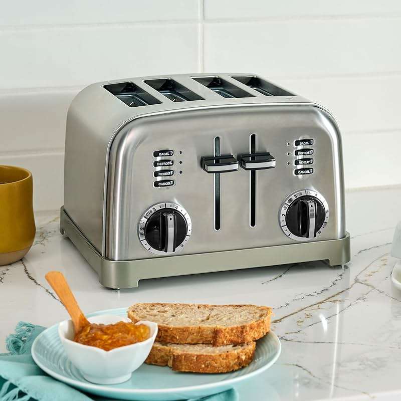 Cuisinart 4 Slice Compact Stainless Steel Toaster with Extra-Wide Slots for Bread, French Toast, Bagels & Pastries, Defrost & Reheat Functions, CPT-180P1, Brushed Stainless, Removable Crumb Tray - Image 2