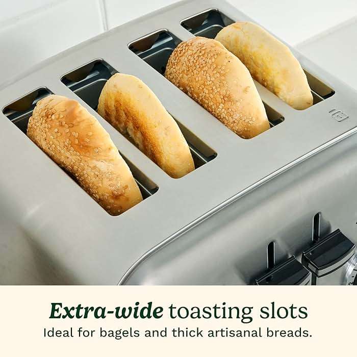 Cuisinart 4 Slice Compact Stainless Steel Toaster with Extra-Wide Slots for Bread, French Toast, Bagels & Pastries, Defrost & Reheat Functions, CPT-180P1, Brushed Stainless, Removable Crumb Tray - Image 5