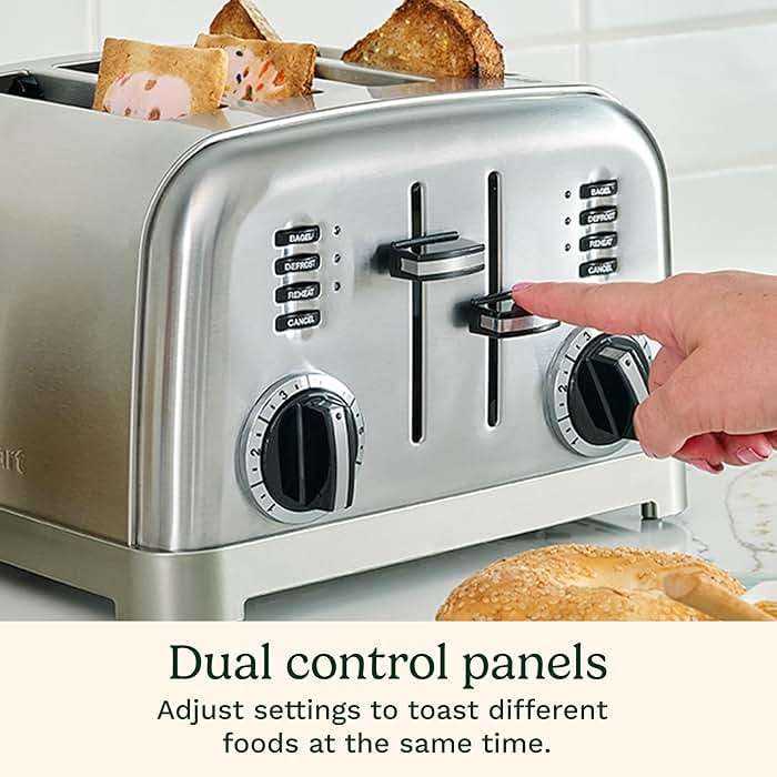 Cuisinart 4 Slice Compact Stainless Steel Toaster with Extra-Wide Slots for Bread, French Toast, Bagels & Pastries, Defrost & Reheat Functions, CPT-180P1, Brushed Stainless, Removable Crumb Tray - Image 6