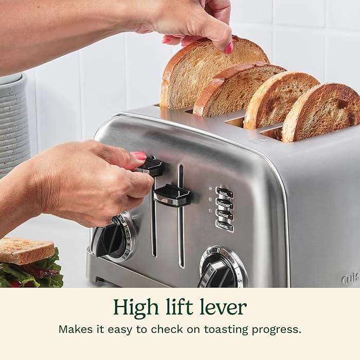 Cuisinart 4 Slice Compact Stainless Steel Toaster with Extra-Wide Slots for Bread, French Toast, Bagels & Pastries, Defrost & Reheat Functions, CPT-180P1, Brushed Stainless, Removable Crumb Tray - Image 7