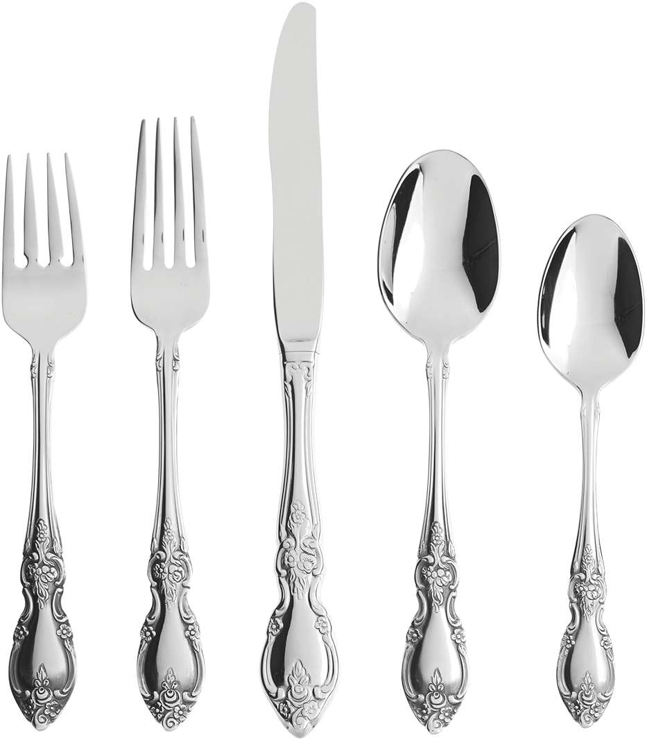 Oneida Silverware Set For 4, Louisiana 20-Piece Fine Flatware Set, Service For 4, 18/8 Stainless Steel, Silver, Mirror Finish, Knives Spoons and Forks, Dishwasher Safe, Tableware (Silver, 20 Pieces) - Image 1