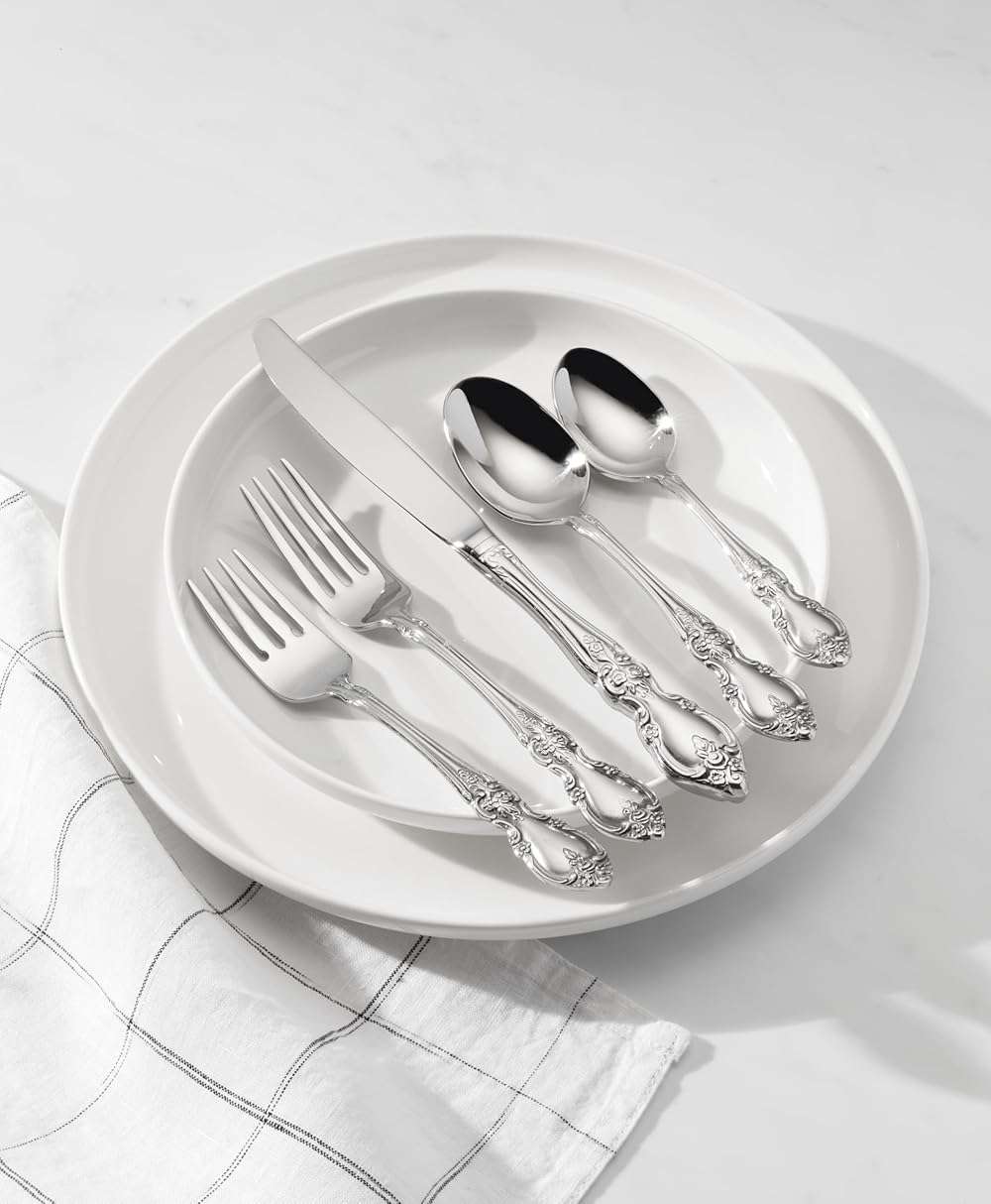 Oneida Silverware Set For 4, Louisiana 20-Piece Fine Flatware Set, Service For 4, 18/8 Stainless Steel, Silver, Mirror Finish, Knives Spoons and Forks, Dishwasher Safe, Tableware (Silver, 20 Pieces) - Image 2