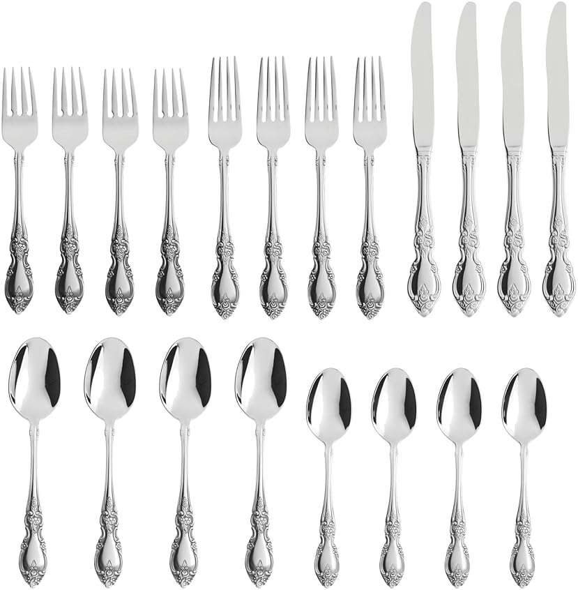 Oneida Silverware Set For 4, Louisiana 20-Piece Fine Flatware Set, Service For 4, 18/8 Stainless Steel, Silver, Mirror Finish, Knives Spoons and Forks, Dishwasher Safe, Tableware (Silver, 20 Pieces) - Image 3
