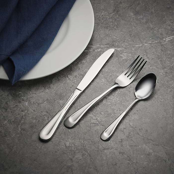 Oneida Silverware Set For 8, Satin Sand Dune 45-Piece Everyday Flatware Set with Serving Utensils, Service For 8, 18/0 Stainless Steel Silverware, Knives Spoons and Forks (Silver, 45 Piece) - Image 2