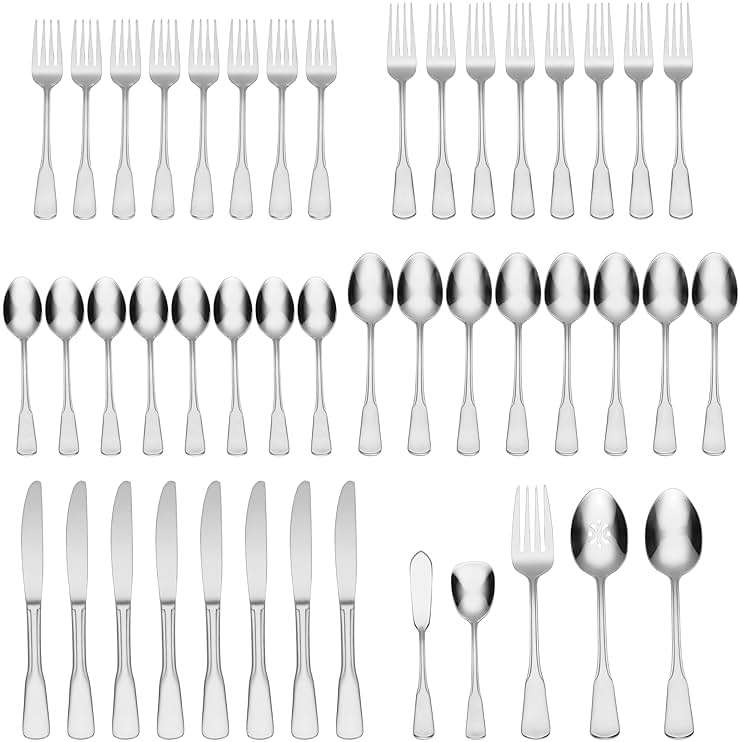Oneida Silverware Set For 8, Colonial Boston 45-Piece Everyday Flatware Set with Serving Utensils, Service For 8, 18/0 Stainless Steel, Dishwasher Safe, Knives Spoons And Forks Sets (Silver, 45 Piece) - Image 2