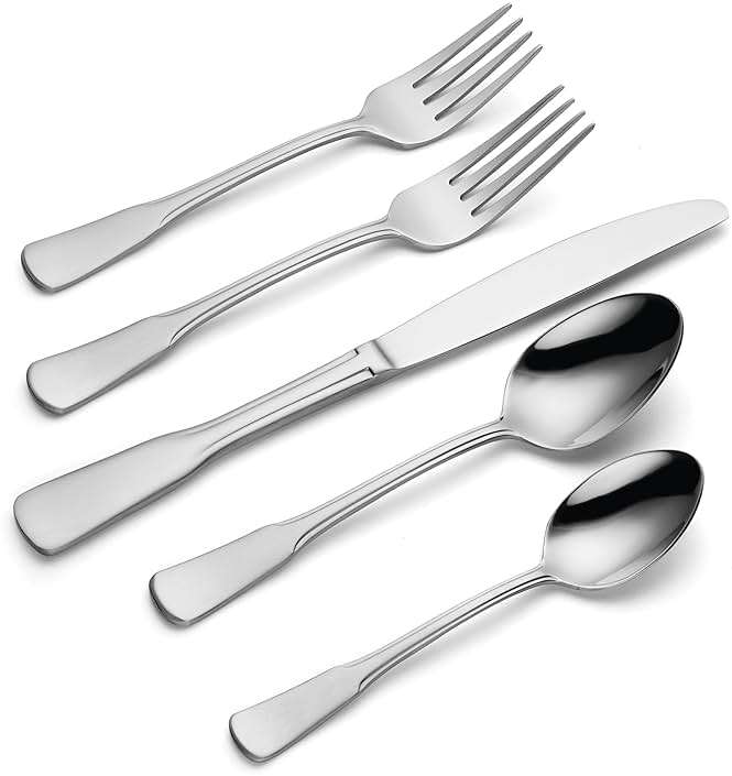 Oneida Silverware Set For 8, Colonial Boston 45-Piece Everyday Flatware Set with Serving Utensils, Service For 8, 18/0 Stainless Steel, Dishwasher Safe, Knives Spoons And Forks Sets (Silver, 45 Piece) - Image 3