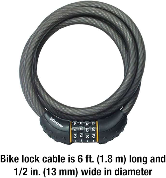 Master Lock Bike Cable Lock 6 ' x 1/2" Long Length, Resettable Combination Lock with Black Vinyl Coating, 8122D - Image 6