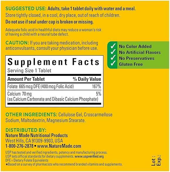 Nature Made Folic Acid 400 mcg (665 mcg DFE) Dietary Supplement for Nervous System Function, Folic Acid Supplements for Women and Men, 250 Tablets, 250 Day Supply - Image 5