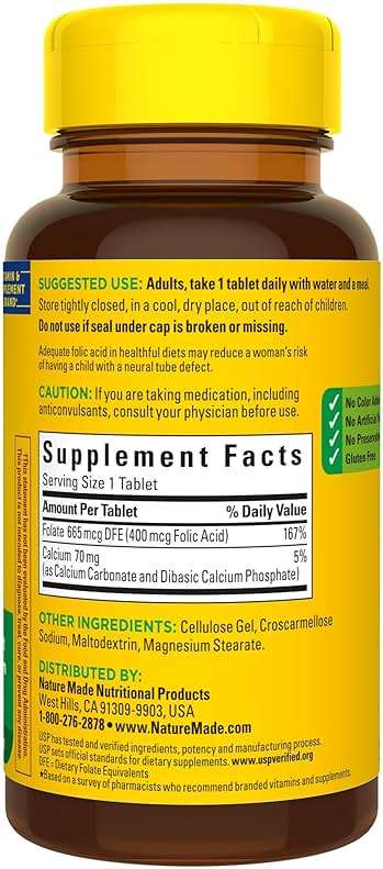 Nature Made Folic Acid 400 mcg (665 mcg DFE) Dietary Supplement for Nervous System Function, Folic Acid Supplements for Women and Men, 250 Tablets, 250 Day Supply - Image 9