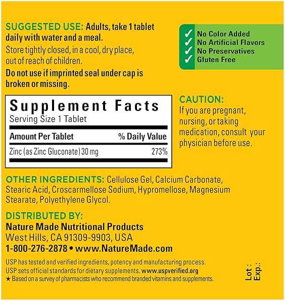Nature Made Zinc 30 mg, Zinc Supplements for Men & Women, Dietary Supplement for Immune Health and Antioxidant Support, 100 Tablets, 100 Day Supply - Image 5