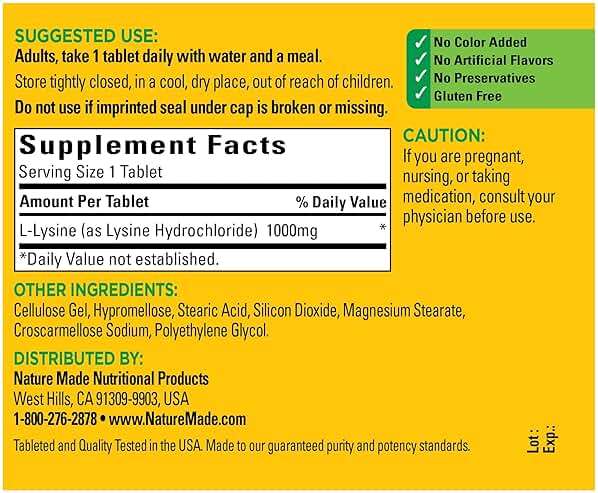 Nature Made L-Lysine 1000 mg, Dietary L-Lysine Supplements, 60 Tablets, 60 Day Supply - Image 6