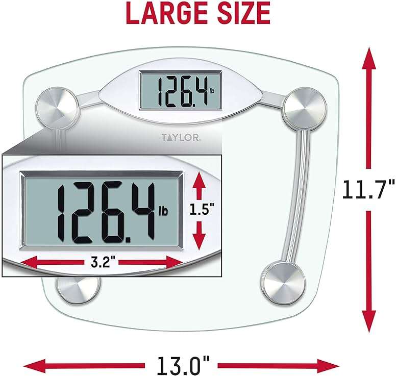 Taylor Digital Bathroom Scale, Body Weight Scale, Instant On and Off, 400 lb Capacity, Sturdy Clear Glass with Chrome-Finish Base - Image 4