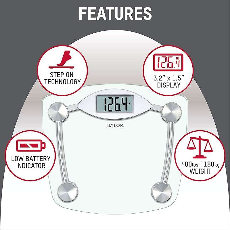 Taylor Digital Bathroom Scale, Body Weight Scale, Instant On and Off, 400 lb Capacity, Sturdy Clear Glass with Chrome-Finish Base - Image 5