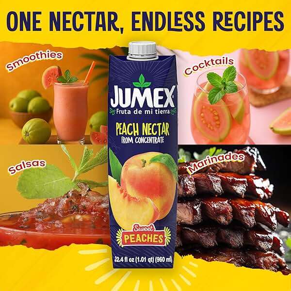 Jumex Peach Juice Nectar - Peach Nectar Made with Fresh Fruit Puree - Tropical Fruit Juice Concentrate for Smoothie Mix, Cocktail Mixers, Kids Drinks & Mexican Beverages - 32.4oz, 1 Pack Carton - Image 6