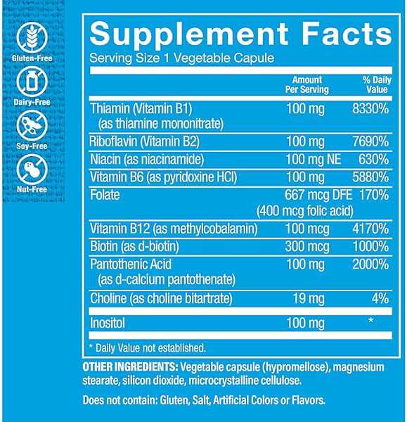 The Vitamin Shoppe B-Complex 100 - Complete B Vitamin Formula | Energy Metabolism & Nervous System | 300 Veggie Caps | High Potency - Image 2