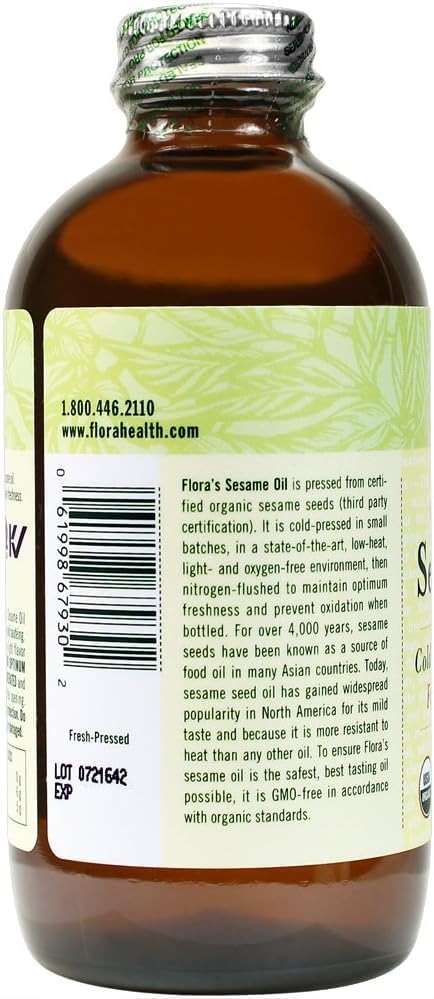 Flora - Certified Organic Sesame Oil - Cold-Pressed Cooking Oil with Essential Fatty Acids - Vegan, Kosher & Non-GMO - 8.5 fl. oz. Glass Bottle - Image 2