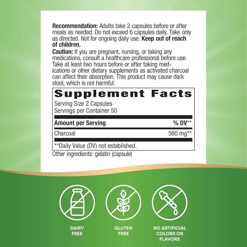 Nature's Way Activated Charcoal - Charcoal Supplement that Binds Unwanted Materials & Gas* - Alternative to Powder - Gluten-Free & Dairy-Free - 100 Count - Image 5