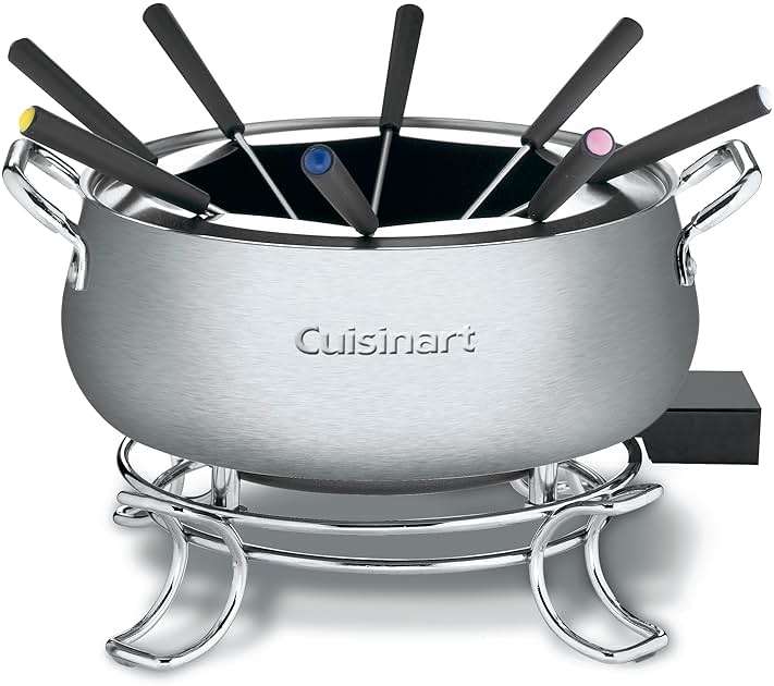 Cuisinart Fondue Pot Set, 3-Quart Stainless Steel Electric Fondue Pot for Chocolate, Cheese, Broth, and Oil, Includes 8 Forks, Temperature Control, Nonstick Interior, Dishwasher Safe, CFO-3SSNAS - Image 1