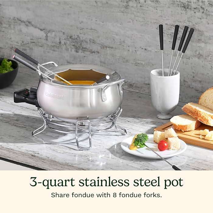 Cuisinart Fondue Pot Set, 3-Quart Stainless Steel Electric Fondue Pot for Chocolate, Cheese, Broth, and Oil, Includes 8 Forks, Temperature Control, Nonstick Interior, Dishwasher Safe, CFO-3SSNAS - Image 2