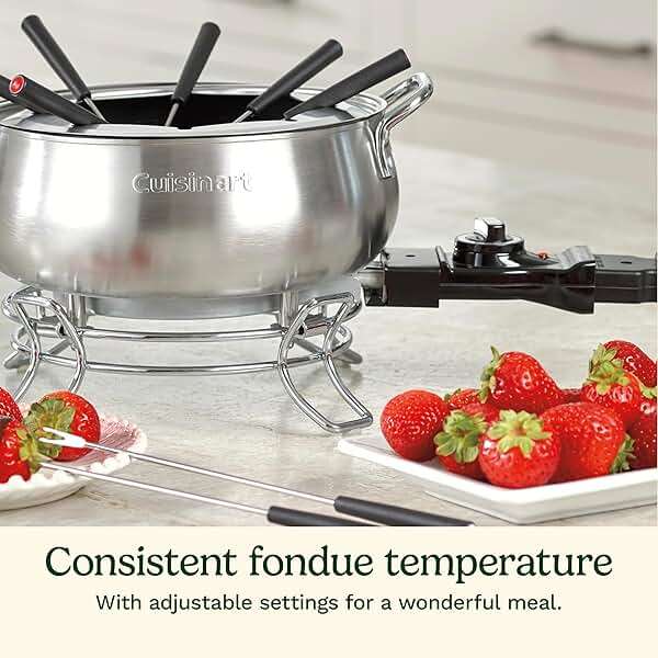 Cuisinart Fondue Pot Set, 3-Quart Stainless Steel Electric Fondue Pot for Chocolate, Cheese, Broth, and Oil, Includes 8 Forks, Temperature Control, Nonstick Interior, Dishwasher Safe, CFO-3SSNAS - Image 4