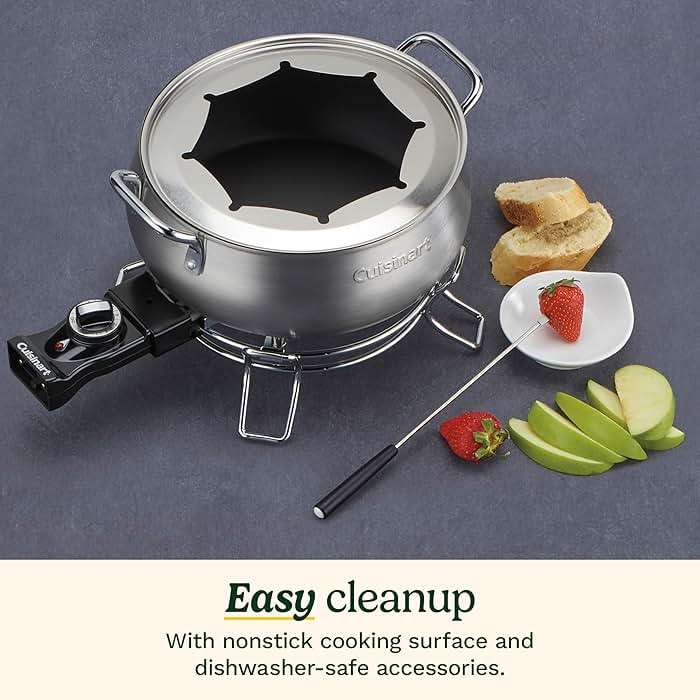 Cuisinart Fondue Pot Set, 3-Quart Stainless Steel Electric Fondue Pot for Chocolate, Cheese, Broth, and Oil, Includes 8 Forks, Temperature Control, Nonstick Interior, Dishwasher Safe, CFO-3SSNAS - Image 6