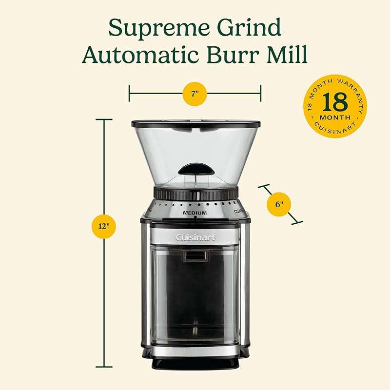 Cuisinart Coffee Grinder, Electric One-Touch Automatic Burr Coffee Grinder with 18-Position Grind Selector, Cup Size Selector for 4 – 18 Cups, DBM-8P1, Black Stainless - Image 3