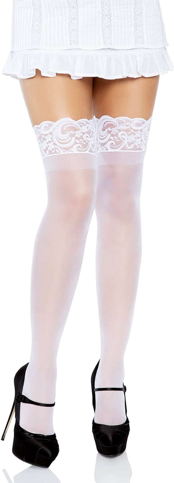Leg Avenue Women's Sheer Spandex Thigh Highs with Stay-Up Silicone Lace Top - Image 1