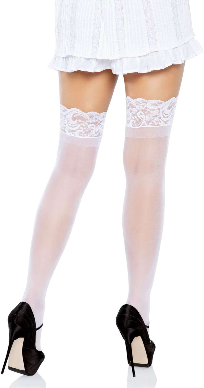 Leg Avenue Women's Sheer Spandex Thigh Highs with Stay-Up Silicone Lace Top - Image 2