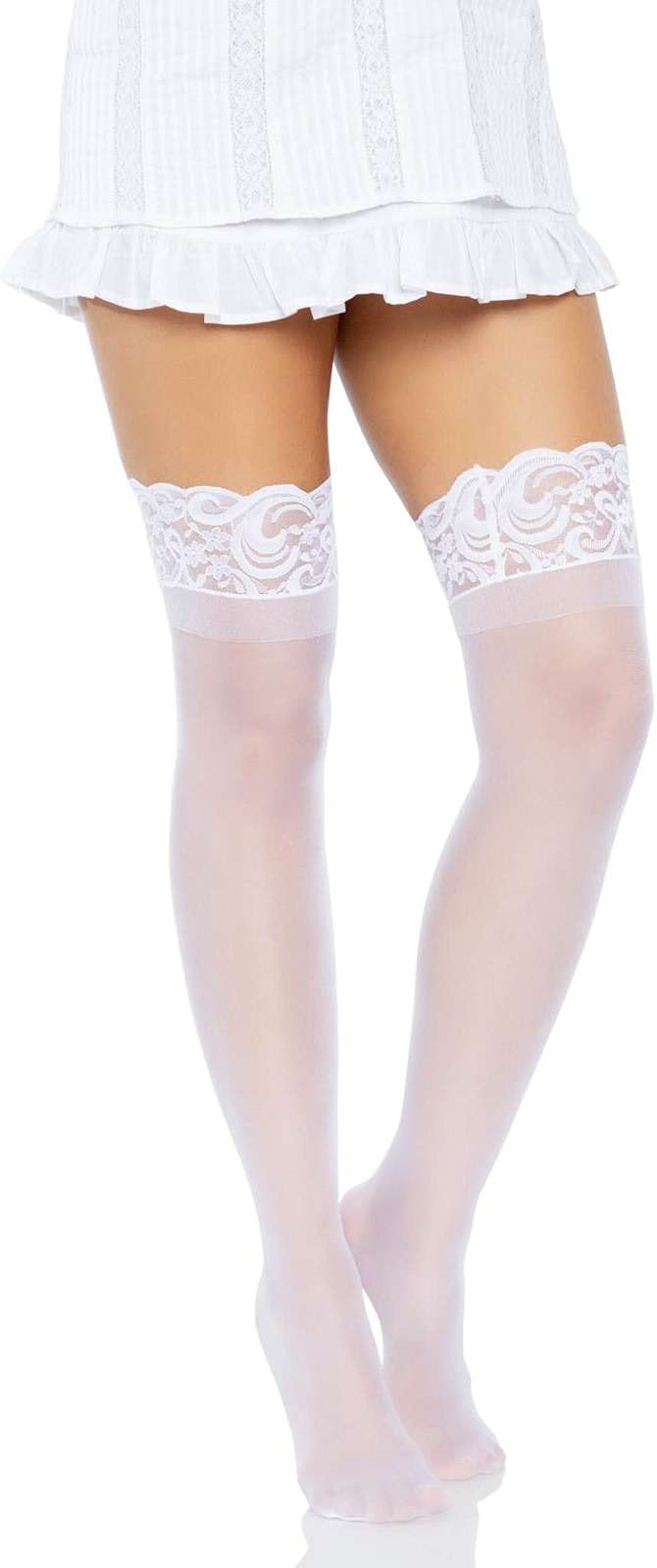 Leg Avenue Women's Sheer Spandex Thigh Highs with Stay-Up Silicone Lace Top - Image 3