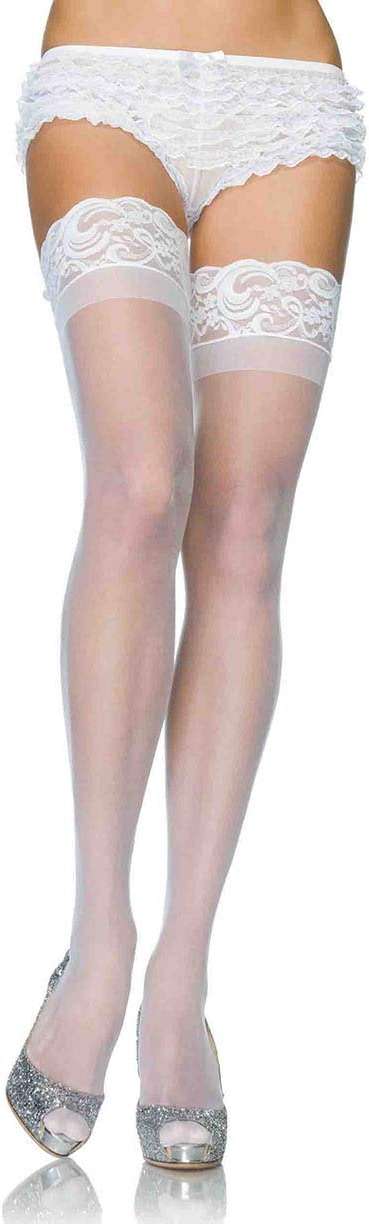 Leg Avenue Women's Sheer Spandex Thigh Highs with Stay-Up Silicone Lace Top - Image 4