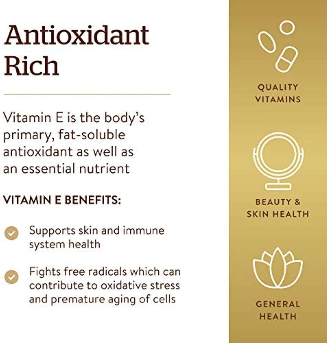 Solgar Vitamin E 268 MG (400 IU) (d-Alpha Tocopherol & Mixed Tocopherols), 100 Softgels - Supports Immune System & Skin Nutrition - Natural Antioxidant - Gluten Free, Dairy Free - 100 Servings - Image 4
